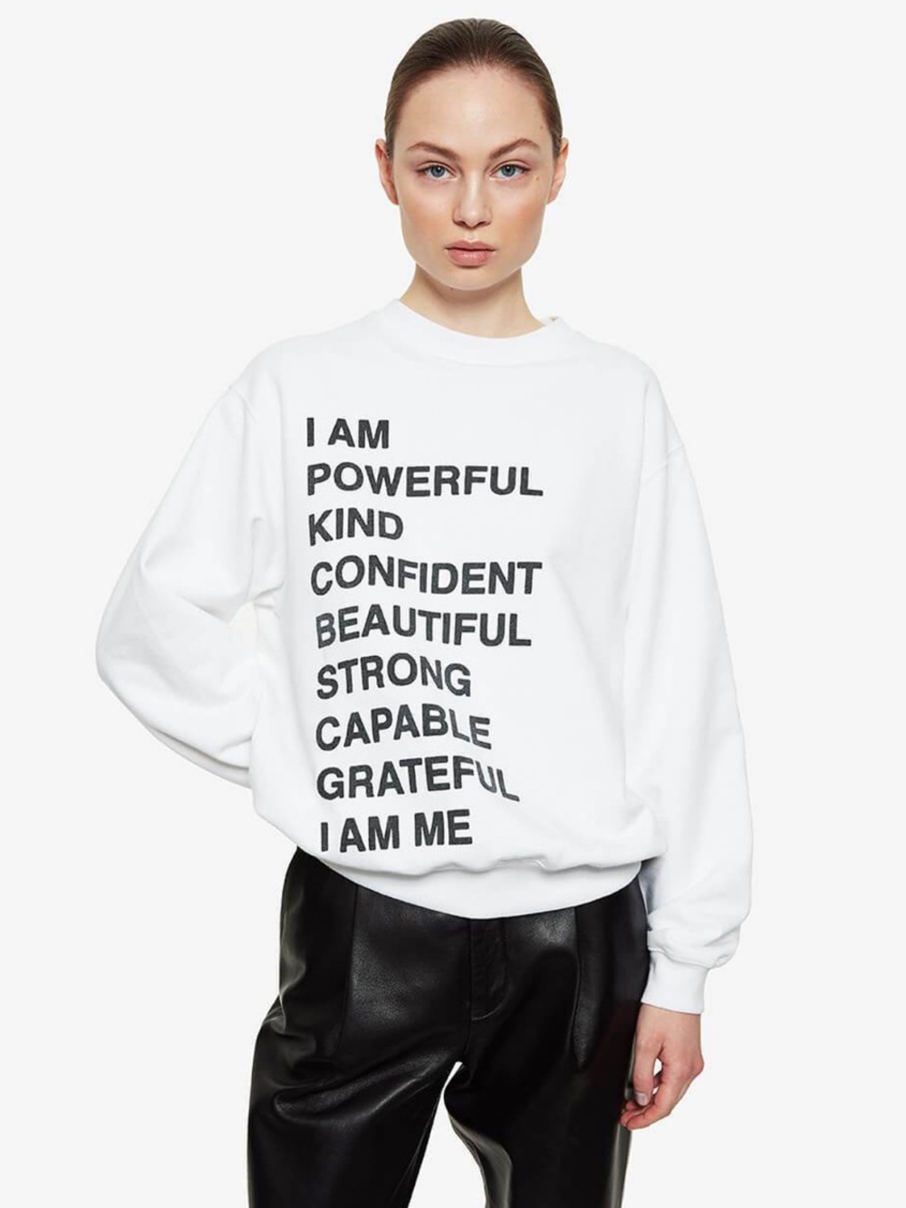 Anine Bing I Am Powerful Sweatshirt White Size XS 100% Cotton